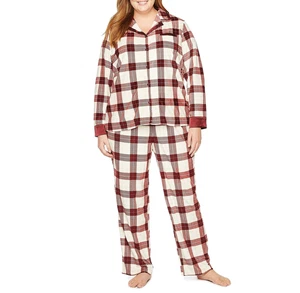 Claiborne Set Pigiama Donna Taglie Forti Morbida Flanella (Quadro Borgogna, 2X Plus) - Foto 1 di 2