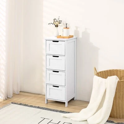 Bathroom Floor Cabinet Wood Free Standing Storage Organizer with 4 Drawers White - Image 1 of 4