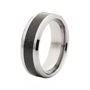Fede nuziale uomo in tungsteno con intarsio in fibra di carbonio anello 8 mm misura 7-14 - Foto 1 di 3