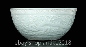 9" Old Chinese Yongle Marked green glaze Porcelain Dragon Beast Tea Wine Bowl - Picture 1 of 9