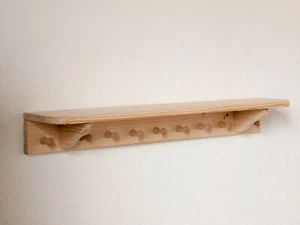 massive Naturholz Garderobe mit Ablage 9 Haken Garderobenleiste Handarbeit - Bild 1 von 5