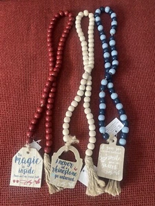 DOLLY PARTON Wooden Bead Garland with Jute Tassel Rhinestone NEW RARE Set Of 3 - Picture 1 of 5