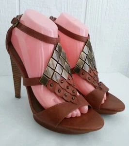 B Makowsky Bminga Womens Brown Leather Metal Accents High Heel Shoes US 8.5 M - Picture 1 of 11
