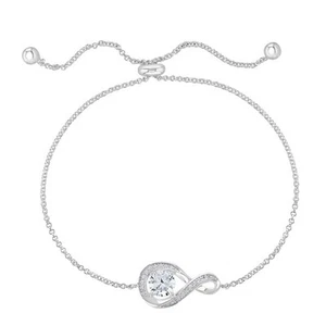 Piedra de nacimiento de abril - Brazalete ajustable de plata de ley con circonitas cúbicas de diamantes - Imagen 1 de 3