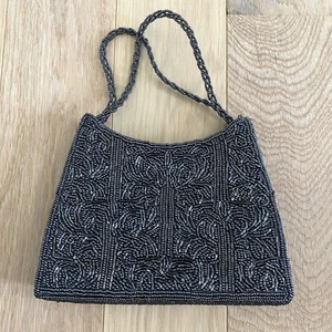Inge Christopher Beaded Evening Bag Braided Handles Gunmetal Color - Picture 1 of 8