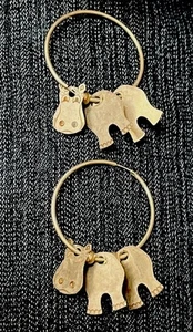 Hippo Sterling Silver 3 Part Hippopotamus Dangling Hoop Earrings - Picture 1 of 3
