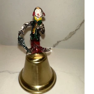 Campana de latón vintage 1970, payaso pintado, verde y rojo, paraguas - Imagen 1 de 5