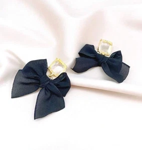 Elegant Black Bow Earrings with Yellow Gemstone Stud – Cute & Trendy Jewelry - Picture 1 of 8