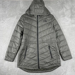 Chaqueta North Face Mujer Grande Gris Con Capucha Acolchada Cremallera Completa Abrigo Aislante Cálido - Imagen 1 de 10