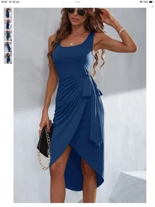 Shein Blue Wrapover Tied Waist Jersey Sleeveless Midi Dress Size L 8/10 - Picture 1 of 10