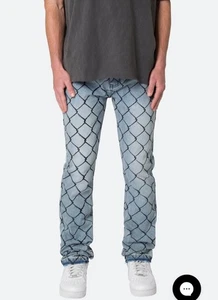 MNML 34X34 Chain Link Denim Blue Jeans w/ Rough Hem D522 NWT - Picture 1 of 6