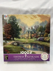 Ceaco Thomas Kinkade LAKESIDE MANOR 1000 Pc Puzzle Complete Fall Lake - Picture 1 of 6