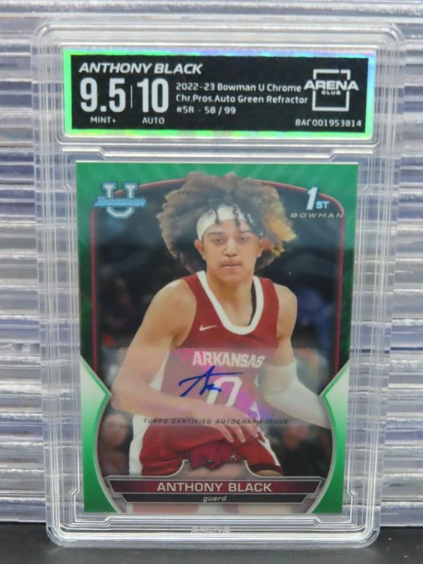2022-23 Bowman Chrome U Anthony Black Green Refractor #58/99 ARENA 9.5 Auto 10