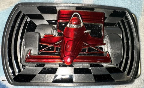 Rare C&J Indy car Pewter Belt Buckle Indianapolis 500 Race Checkered Flag Red 92 Cover