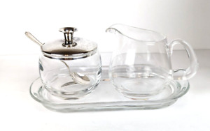 Webster Sterling Silver & Crystal Cream & Sugar Set with Spoon and Tray
