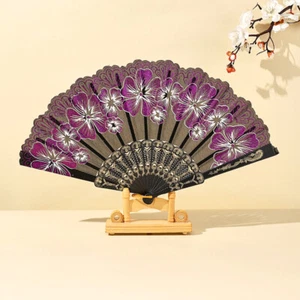 Retro Hand Held Folding Fan Silk Cloth Fan Dance Fans Wedding Decoration / - Picture 1 of 22