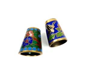 Thimbles Butterflies & Flowers Blue, Red, Pink, Green Vintage Cloisonné Gift (2) - Picture 1 of 11