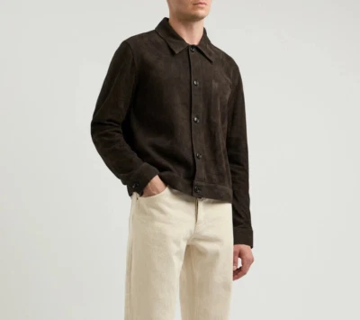 Men Brown Pure Suede Leather Jacket Slim Fit Trucker Jacket Custom Size S M L XL - Image 1 of 3