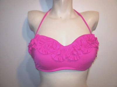 NUEVO Kenneth Cole Lápiz Labial Sólido Rosa Volantes Bikini Traje de Baño Bandeau Top 36 B C Foto 1 de 3