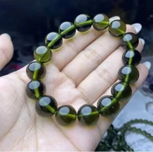 Natürliches 8 mm Moldavit Tschechisch Meteorit Schlagglas Armband Natur Grob - Bild 1 von 9