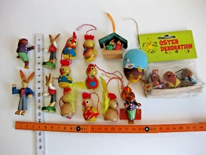 Konvolut 15 Hängefiguren Osterdeko Osterei Hasen, Enten aus den 70ern, aus Holz - Bild 1 von 7