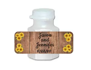 30 wedding favor mini bubble labels stickers personalized wood sunflowers - Picture 1 of 1