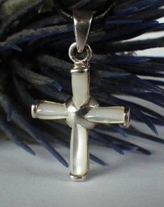 Schmuck-stck Perlmutt Silber Kreuz Anhänger - Picture 1 of 2