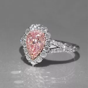 Lindo anillo de compromiso de boda para mujer de plata 925 con corte de pera rosa Cz talla 5-10 - Imagen 1 de 10