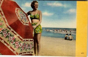 Traje de baño sombrilla de playa océano postal de lino para mujer UNP - Imagen 1 de 2