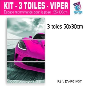 50x90cm - Kit 3 TOILES IMPRIMEE- TABLEAU TOILE MURALE DODGE VIPER SRT -DV-P01V3T - Foto 1 di 22