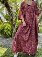 Pink Maxi Kaftan, Caftan Dress, Silk Paisley, Boho Hippy Gypsy Resort Dress 3XL