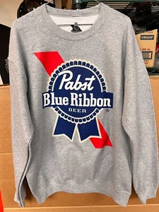 Pabst Blue Ribbon PBT Sweater Sweatshirt Adult Size Medium Heather Gray New - Picture 1 of 5