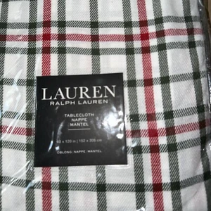 RALPH LAUREN 1pc 60”x120” OBLONG TABLECLOTH RED/WHITE/GREEN PLAID bnip - Picture 1 of 5