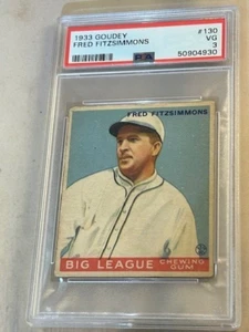 1933 GOUDEY #130 FRED FITZSIMMONS PSA VG 3 NEW YORK GIANTS BASEBALL CARD. - Picture 1 of 2