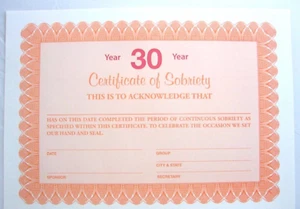 Alcoholics Anonymous AA Certificate of Sobriety 30 Year Award  Medallion Token - Picture 1 of 2