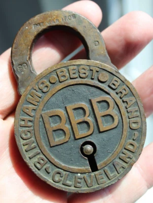 Candado antiguo raro BINGHAM BEST BRAND CLEVELAND sin llave latón decorativo 1908 Foto 1 de 4