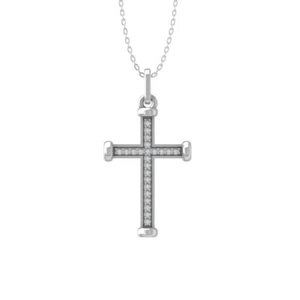 14k White Gold Lab Grown Diamond Cross Pendant Necklace 18" Silver Chain - Picture 1 of 5