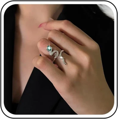 Serpente Gotico Anello Avvolgente Nero Mezzo Anello Aperto Serpente Anelli Anima - Immagine 1 di 4