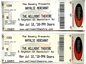 DE COLECCIÓN 12 DE JULIO DE 2010 NATALIE MERCHANT 2 ENTRADAS DE CONCIERTO WELLMONT THEATRE N.J. - Imagen 1 de 2
