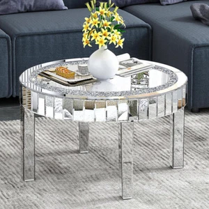 Couchtisch Silber rund verspiegelte Wohnzimmertisch Glastisch 60cm Beistelltisch - Bild 1 von 9