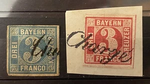Bayern - 1850/62 - Michel 2 II + 9 CHARGE Stempel - Gest. - Bild 1 von 2