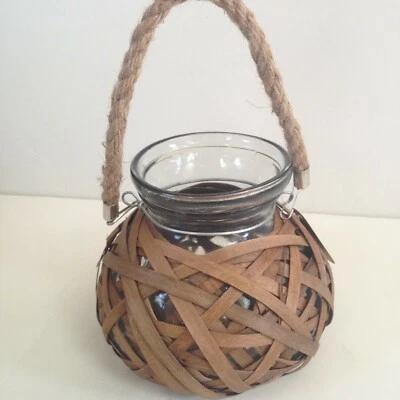 ¡NUEVO! Candelabro globo de vidrio linterna cuerda mango ratán mimbre náutico rústico Foto 1 de 4
