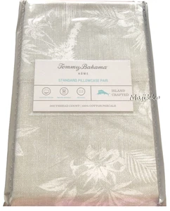 Tommy Bahama Set of 2 Standard Pillowcases La Isla Palms Percale Tan White - Picture 1 of 8