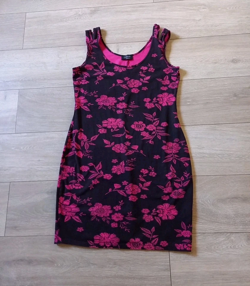 Vestido bodycon de algodón elástico floral negro y rosa C&A Yessica talla S Foto 1 de 4