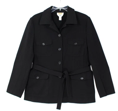 Chaqueta Talbots elástica utilitaria con cinturón para mujer 14 Petite negra informal de negocios Foto 1 de 4