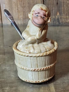 Vintage Curious George Stoneware Pottery Sugar Jam Mustard Honey Jar Rare UCTCI - Picture 1 of 12