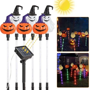 6PCS Solar Garden Lights Halloween Outdoor Pathway Pumpkin&Ghost Stake Lamp Yard - Picture 1 of 11