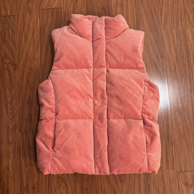 Polo Ralph Lauren colete acolchoado de veludo meninas XL 16 rosa fecho de botão com zíper completo - Imagem 1 de 4