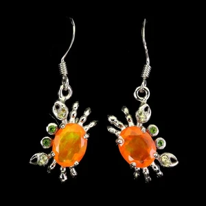 Black Friday 925 Silber Ohrringe oval orange Opal 8x6mm Saphir Edelstein - Bild 1 von 14