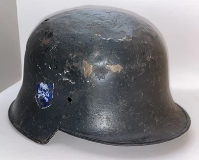 German Helmet M34? WW2 Era with Vents and Partially Intact Skull & Crossbones - Image 1 of 4